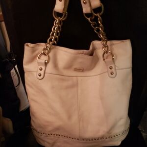 Guess Cream  Leather Shoulder Bag with Gold Chain